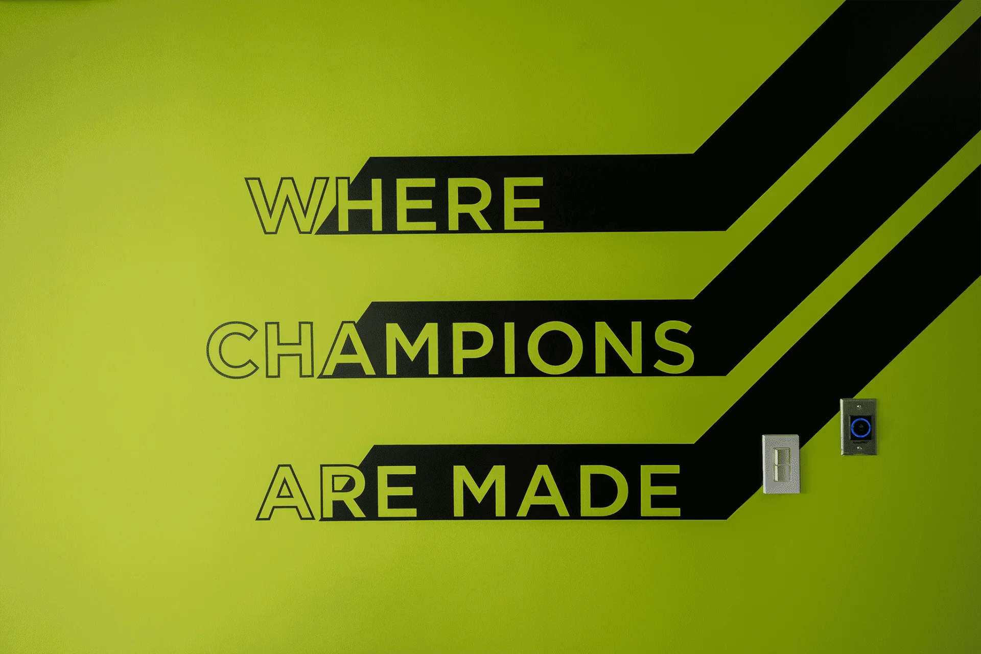 Gym with wall writting