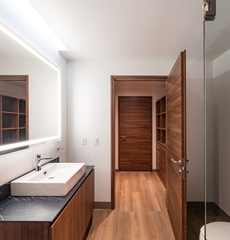 Standard bathroom equipment with walk-in closet